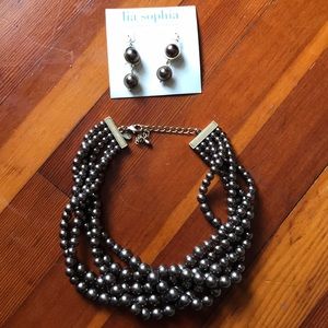 Lia Sophia chocolate pearl necklace & earring set